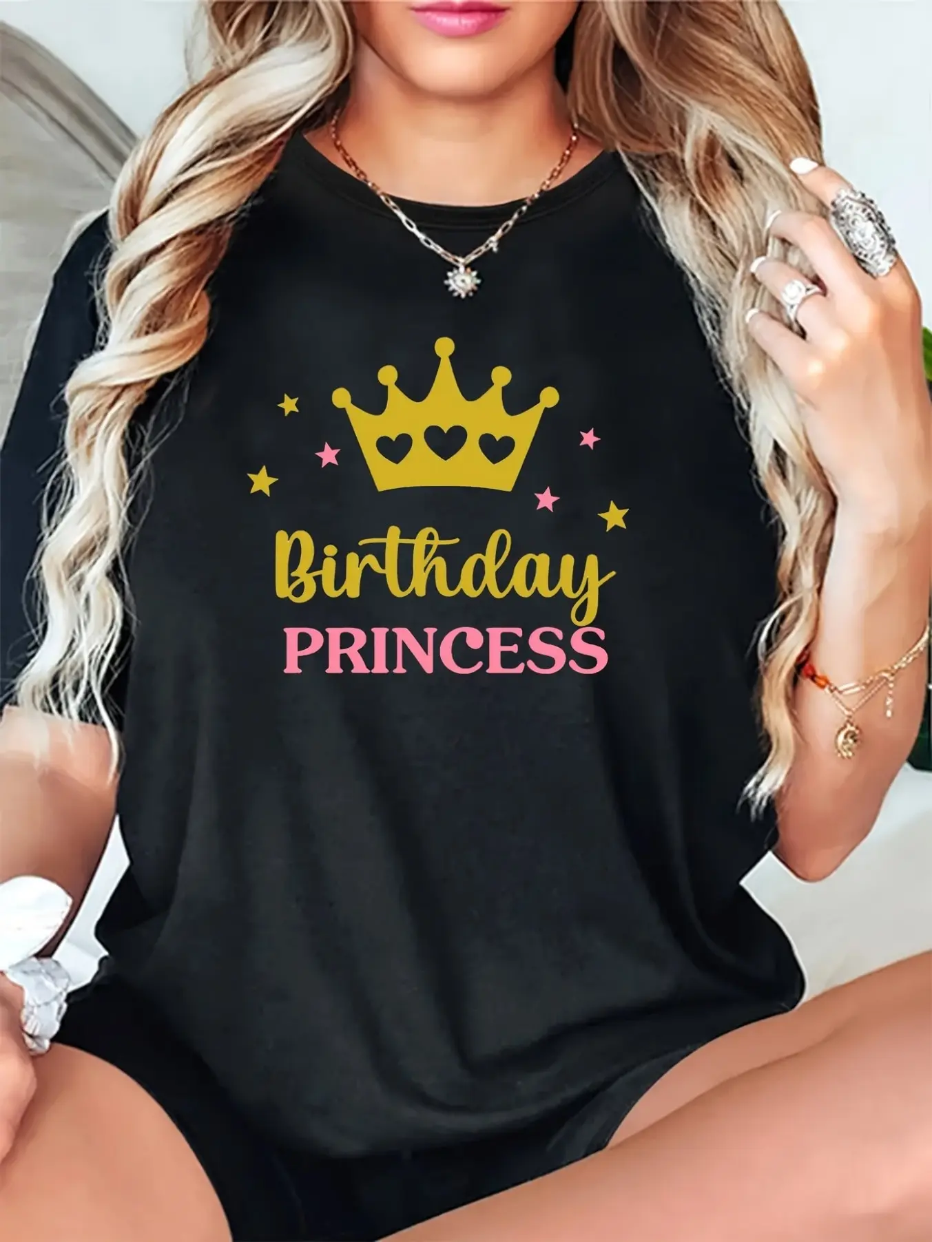 Ladies casual birthday princess pattern t-shirt-bl unisex soft cotton short sleeve t shirt, vintage graphic casual tee for men women teens, perfect birthday holiday gift for camping travel gym daily street  wear