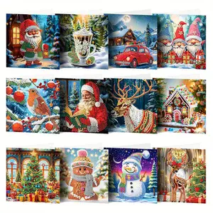 12 Piece DIY Diamond Art Greeting Card Set Multi Patterned Christmas Card, Custom Message Card, Merry Christmas Wishes