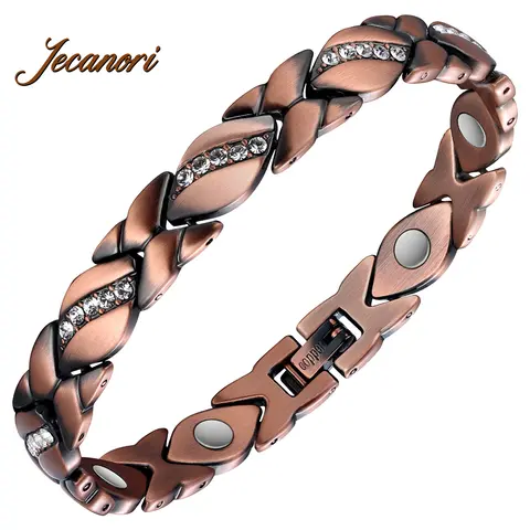 Jecanori Women's Round Pure Copper Magnetic Crystal Stacking Bracelet Bangle - Valentine’s Costume Jewelry Arm Candy Accessories, Adjustable Size, Crystal Style, with Sizing Tool, Gifts for Women