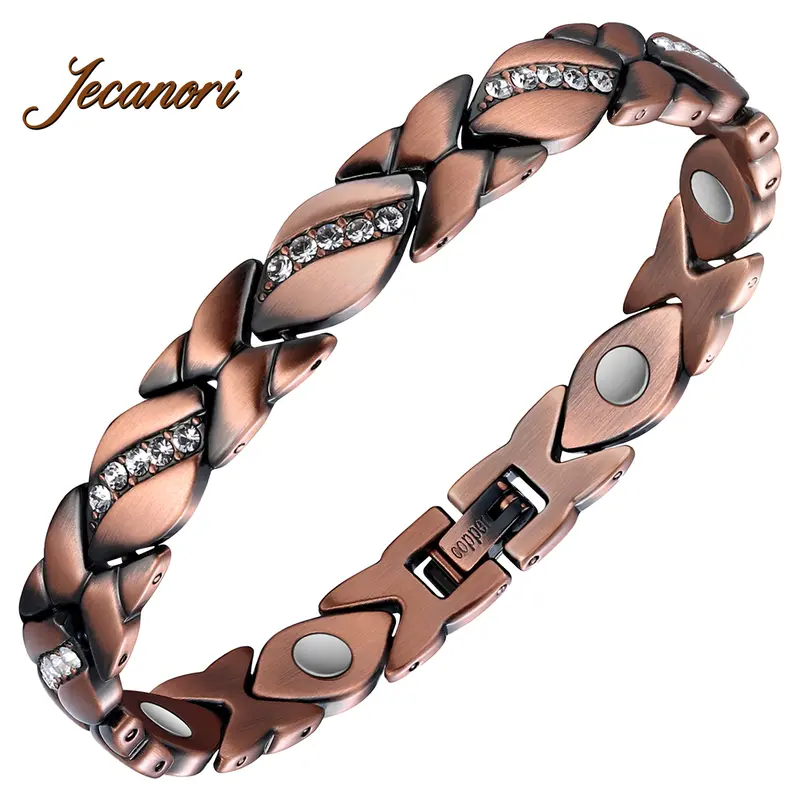 Jecanori Women's Round Pure Copper Magnetic Crystal Stacking Bracelet Bangle - Valentine’s Costume Jewelry Arm Candy Accessories, Adjustable Size, Crystal Style, with Sizing Tool, Gifts for Women