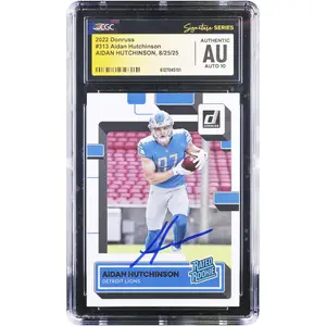 Aidan Hutchinson Detroit Lions Autographed 2022 Panini Donruss Rated Rookie #313 CGC Fanatics Witnessed Authenticated Auto 10 Rookie Card - Fanatics Authentic Certified