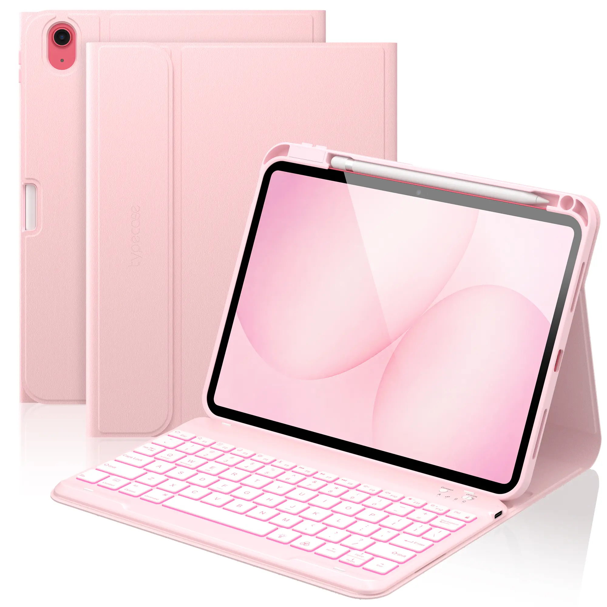 Typecase Leather Tablet Keyboard Case Accessories for iPad 11th/10th Gen (A16) Folio, 7-Color Backlit, Magnetic Wireless Detachable, Lightweight, Pencil Holder, Batteries Included, Cable-Ready for Business Use, Fits iOS Devices, Covers