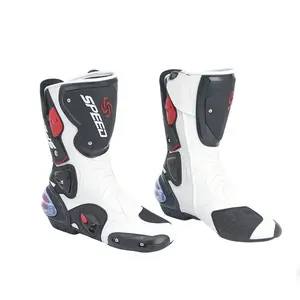 Professional motorcycle riding boots with hard protective gear, impact resistance, anti-slip sole, high-top design for both track and off-road use