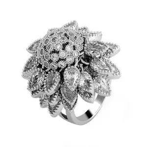 Rings Flower Adjustable Open Gold Ring for Women - Trendy Elegant Unique Cubic Zirconia Enamel Front Open Floral Leaf Easter Jewelry Gift-flower silver