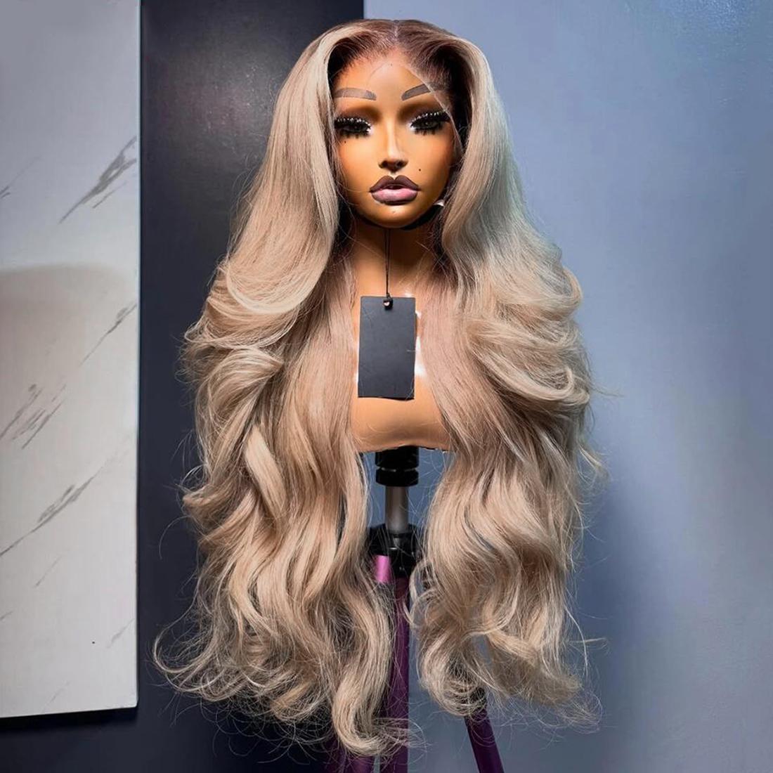 13x6 Ombre Highlight Ash Blonde Lace Front Wigs Human Hair 13x6 Lace Front Wig Pre Plucked With Baby Hair 180% Density Ash Blonde Body Wave Lace Frontal Wigs For Women