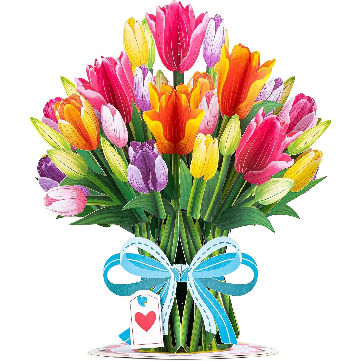 HugePop Tulips Flower Bouquet 3D Pop Up Mothers Day Card, With Detachable Paper Bouquet, Mothers Day Bouquet, Birthday, Anniversary, Thank You, All Occasion - Jumbo 10" x 14" Cards - Includes Envelope and Note Tag