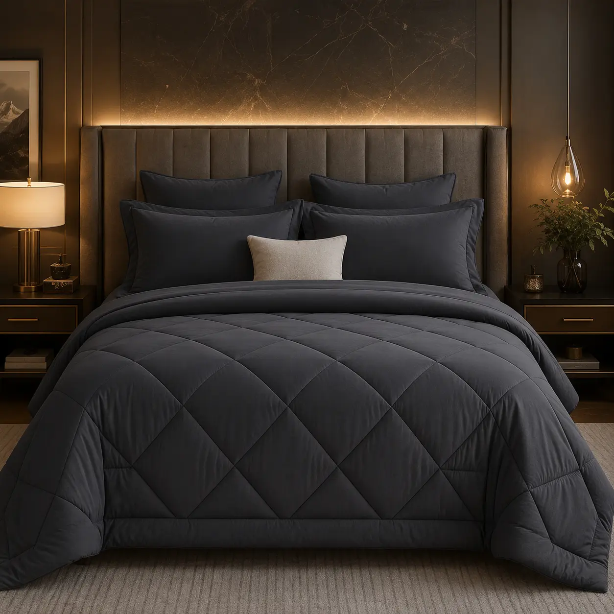 HEVUMYI 7 Pieces Queen Comforter Set, All Season Reversible Bed in a Bag, Ultra Soft Queen Bedding Set with Grey Comforter, Flat Sheet, Fitted Sheet, Pillowcases, Pillow Shams, Dark Grey,back to school,back to school shopping,home decor
