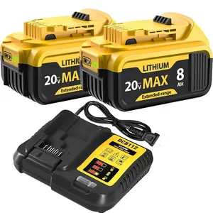 2 Pack 8.0Ah Replacement for Dewalt 20V MAX Battery and DCB102 Charger Combo Compatible with Dewalt 20V Battery Lithium  DCB206  DCB200 DCB205 Series Power Tool