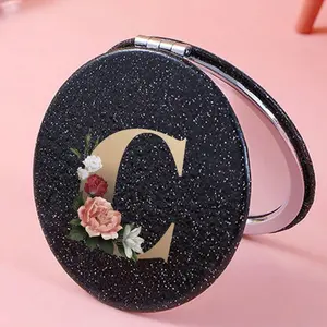 Metal Floral Letter A-Z Foldable Portable Makeup Mirror, Personalized Standing Makeup Mirror, Luxury Travel Mirror, Desktop Makeup Mirror, Folding Makeup Mirror