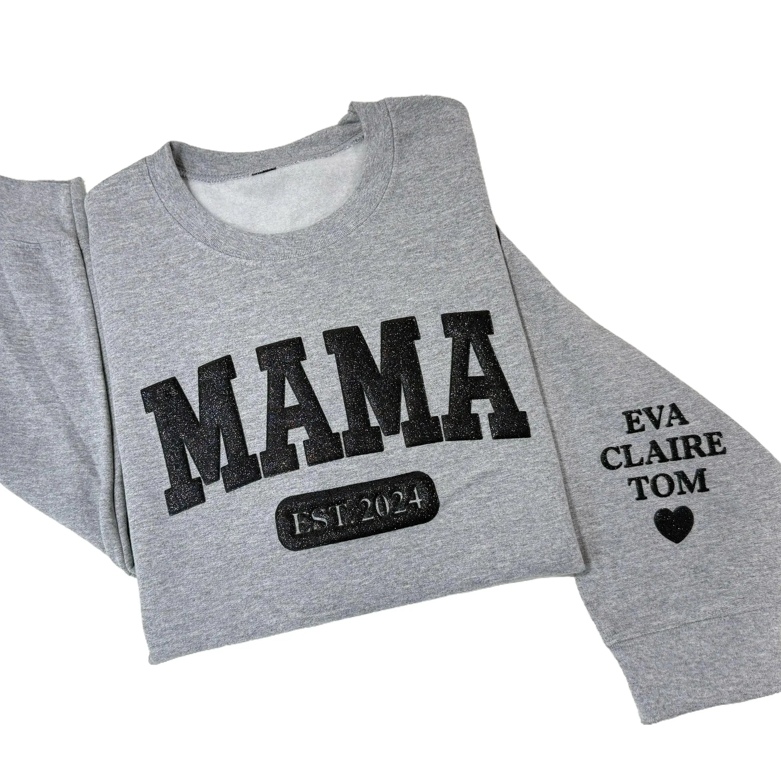 Trendy Glitter 3D Mama Puff Sweatshirt, Happy Mother’s Day Gift, MAMA Puff Hoodie, Puff Design Shirt, Kids Names on Sleeve crewneck