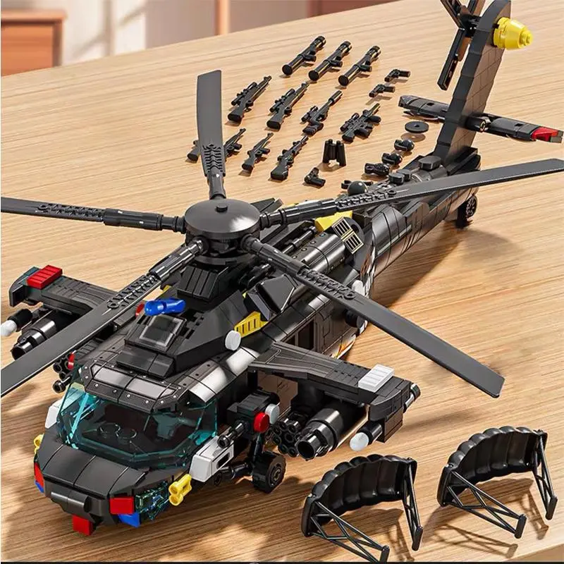 898pcs UH-60 Hawk Helicopter Building Set, Z20 Armed Military Police Aircraft Model, Ideal for Adults and Boys Puzzle Toy, Building Block Sets, Building Blocks Model, Creative Building Set