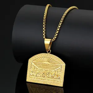 GGIRL 18K Gold Plated Last Supper Jesus Titanium Steel Pendant Hip-Hop Stainless Steel Necklace For Men,Basketball Chain Necklace,Fashion Jewelry For Boy/Men