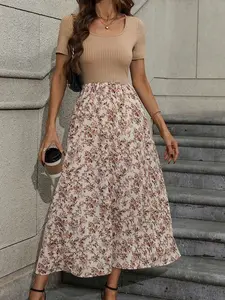 Women's Minimalist Patchwork Mini Dress - Solid & Printed Casual Everyday Summer Wear