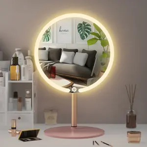 Large Size Round LED Lighted Vanity Mirror for Home Desktop Bathroom French Style Decor Cherry