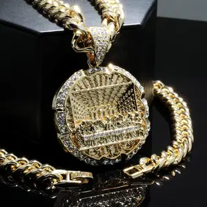 MEN'S ICED GOLD PLATED LARGE JESUS LAST SUPPER CZ PENDANT & 10mm 18" 20" 24" 30" CUBAN CHAIN HIP HOP NECKLACE RELIGIOUS JEWELRY 70mm Diameter Pendant High-Quality Polished Finish
