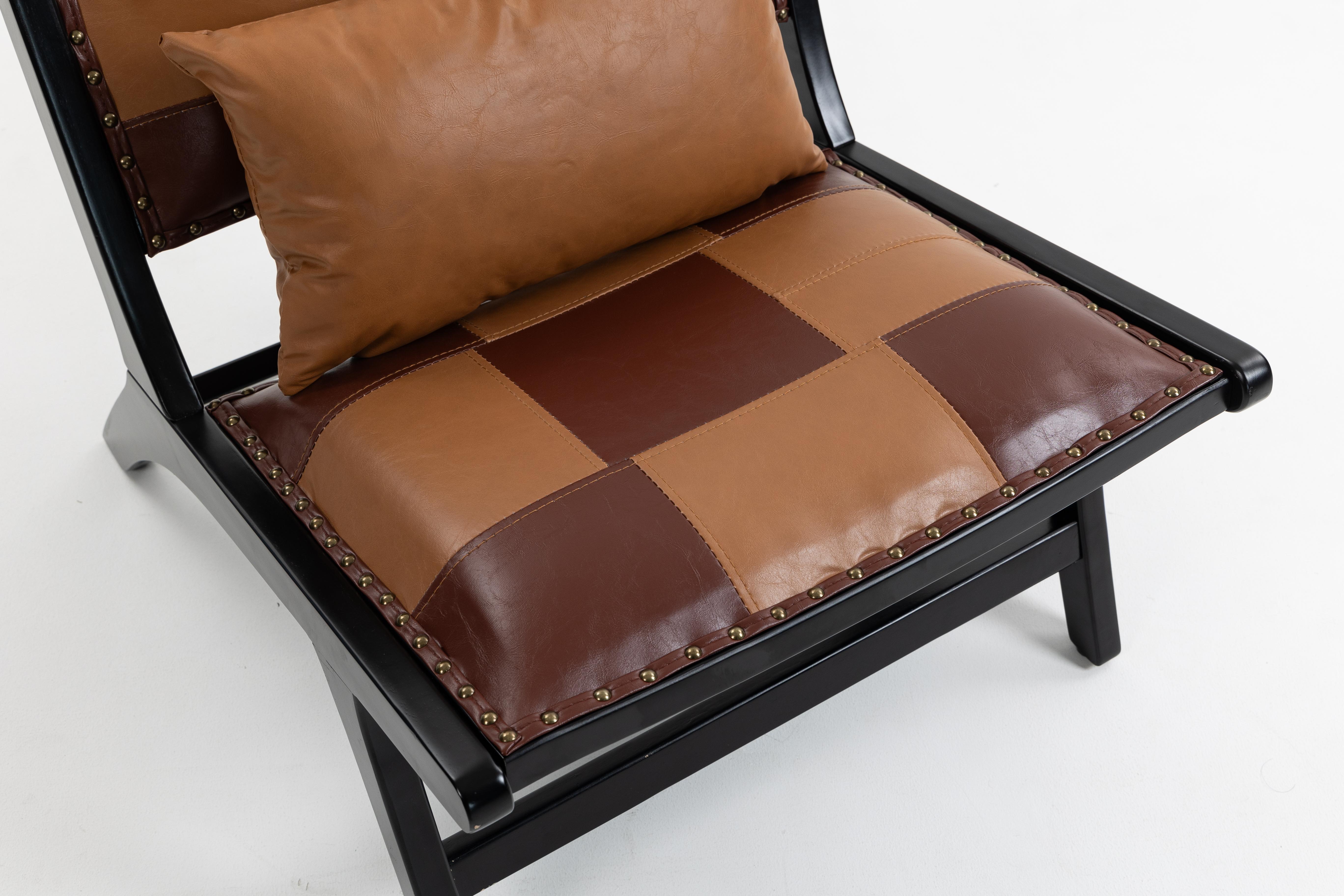 ModernBohoAccentChairforLivingRoom-MidCenturyLoungeChairSideChairIndoor,PULeatherErgonomicCurvedBackWoodFrame,Easy10MinAssembly,MultipleColors(Blue/Yellow&AntiqueBrown),forBedroomReadingNookApartmentDorm