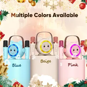 Mini karaoke machine with 2 microphones, wireless BT speaker,Bluetooth Speaker with LED Nightlight, Bluetooth party Pink karaoke hands-free speakerphone Portable Wireless RGB Speaker