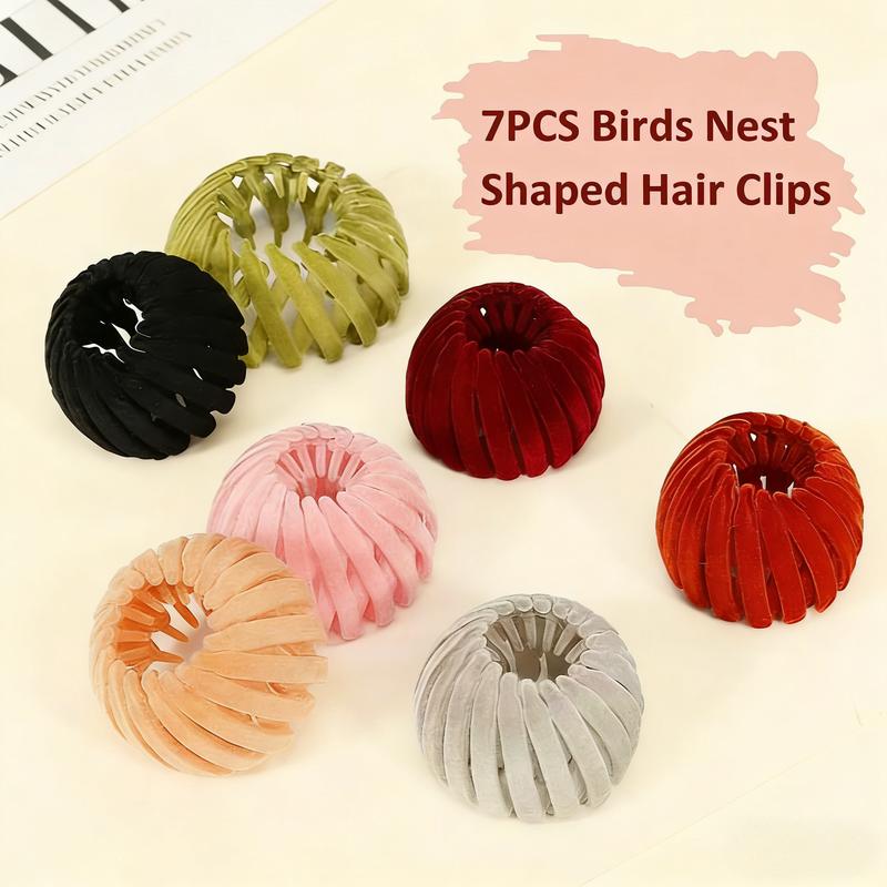 Bohemian Style Bird Nest Magic Hair Clips Set 7pcs, Elegant Cute Hollow, Out Round Plastic Hair Bun Accessories for Women with Wedding Festival Hair Decor
