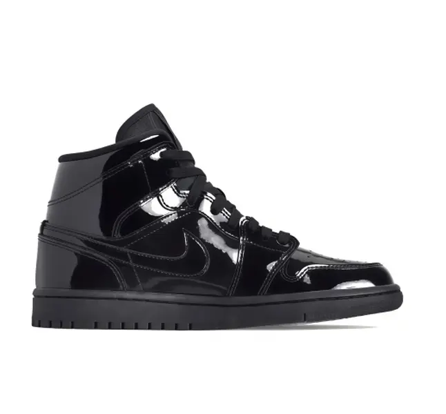 Air Jordan 1 Mid Patent Triple Black Mid Top Sneakers Patent Leather Basketball Shoes Street Casual Footwear For Men Women