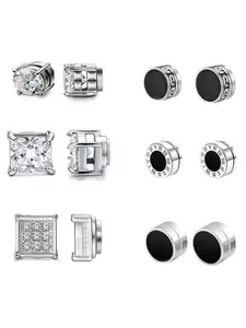 Magnetic Stud Earrings, Stainless Steel Earrings for Men & Women, Non-piercing Clip on Earrings, Zircon Earrings, Modern Fashion Jewelry for Party, Daily Decor