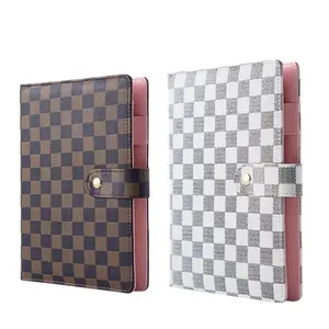 A5 Faux Leather Checkered Notebook, Detachable Refillable Inner Pages, Multi-Functional Storage, Ideal for Work & School Logs