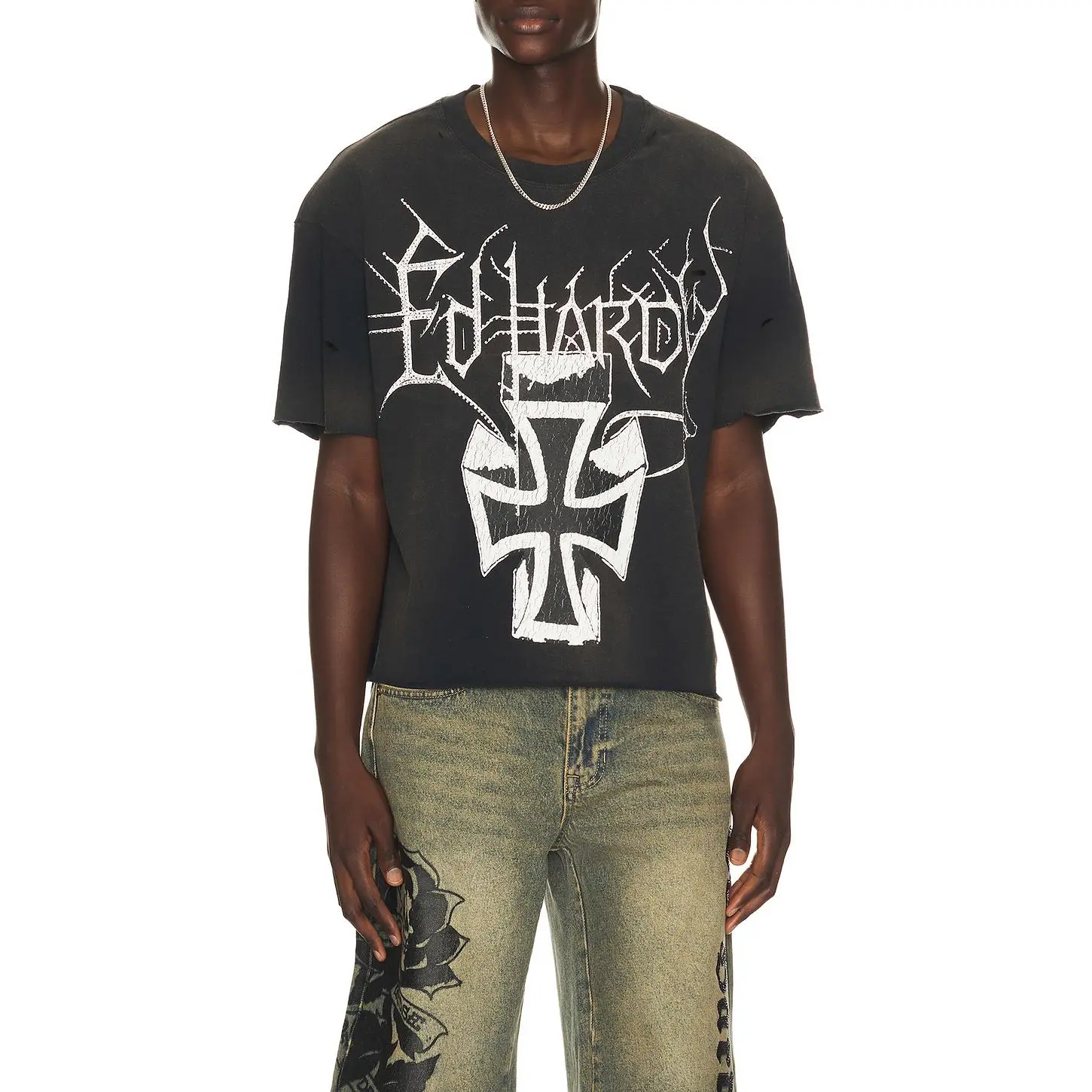 Ed Hardy By Appointment Only Cross Cropped Boxy Tee in Vintage Black