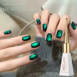 XEIJAYI Green Crystal Cat Eye Nail Polish, Liquid Nail Polish "Emerald", Capacity 10 Milliliters, Ultra-Bright Magnetic U-Shaped Design