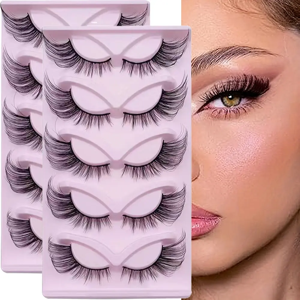 Cat Eye Lashes 24mm Wispy Faux Mink, Fluffy Fox Eye Lashes Extensions, 10 Pairs/2 Pack Volumized False Eyelashes for Dramatic Look