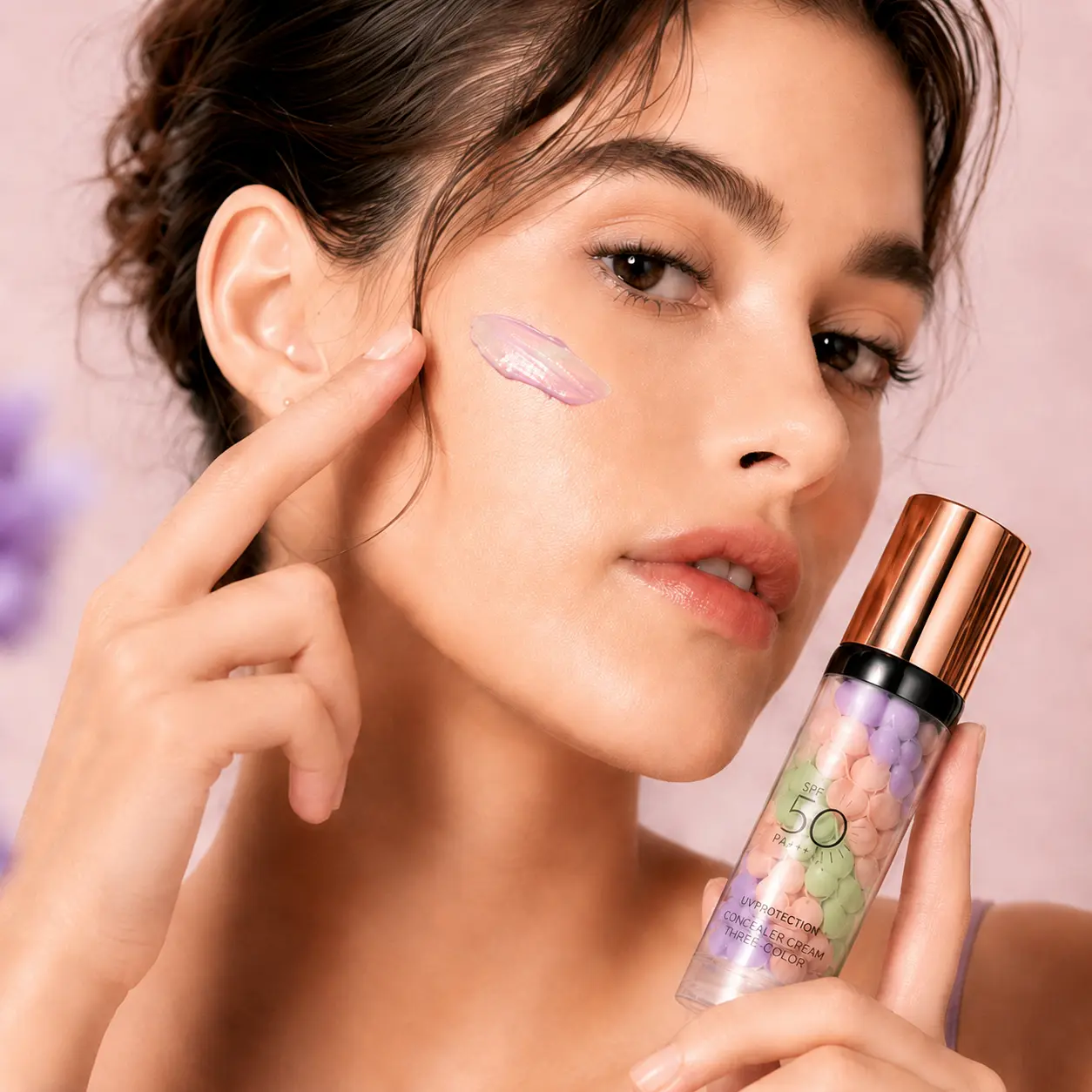 [Dealsforyou]Three-Color Color Correcting Face Primer, Lightweight Makeup Base with Peach, Green and Lavender Tones, Smooth-Finish Pump Primer, 75 g