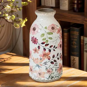 Ceramic Small Vase, Rustic Farmhouse Vintage Flower Vase for Home Decor, Floral Centerpiece for Table, Shelf, Mantle,Living Room,Kitchen, Office,Boho Chic Gift Idea for Christmas, Housewarming