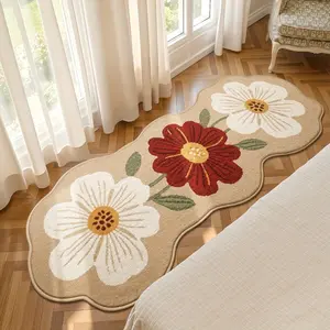 1pc French Retro Living Room Long Carpet Fluffy Soft Floral Bedroom Decoration Plush Rug Brown Washable Bay Window Non-slip Floor Mat Household Washable Sofa Carpet Decorative Rug Mat
