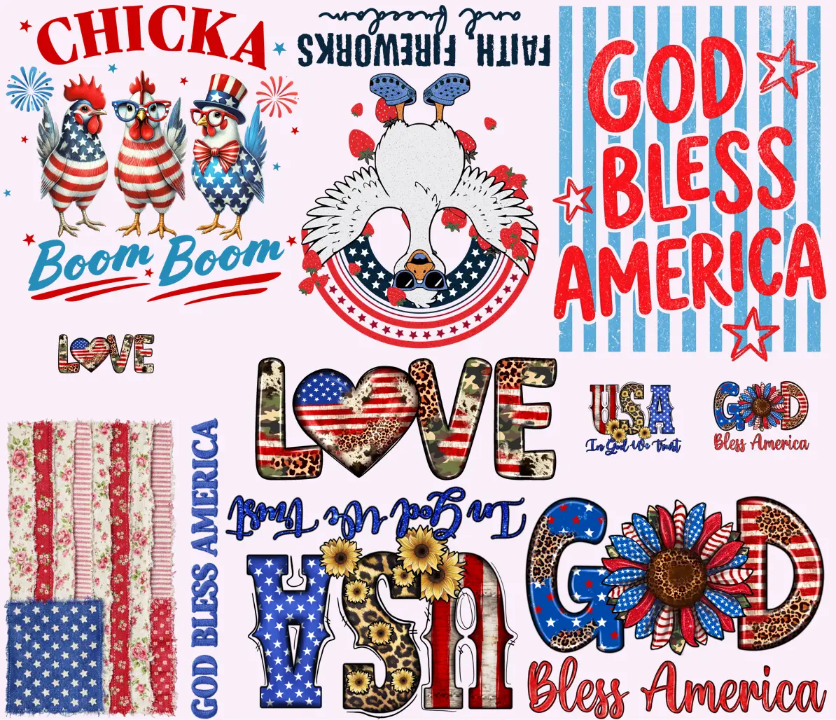 Patriotic 1 Premade Gang Sheet 30*24 with  Full-Size DTF Prints Instant Peel Film for Easy Application Ideal for Apparel
