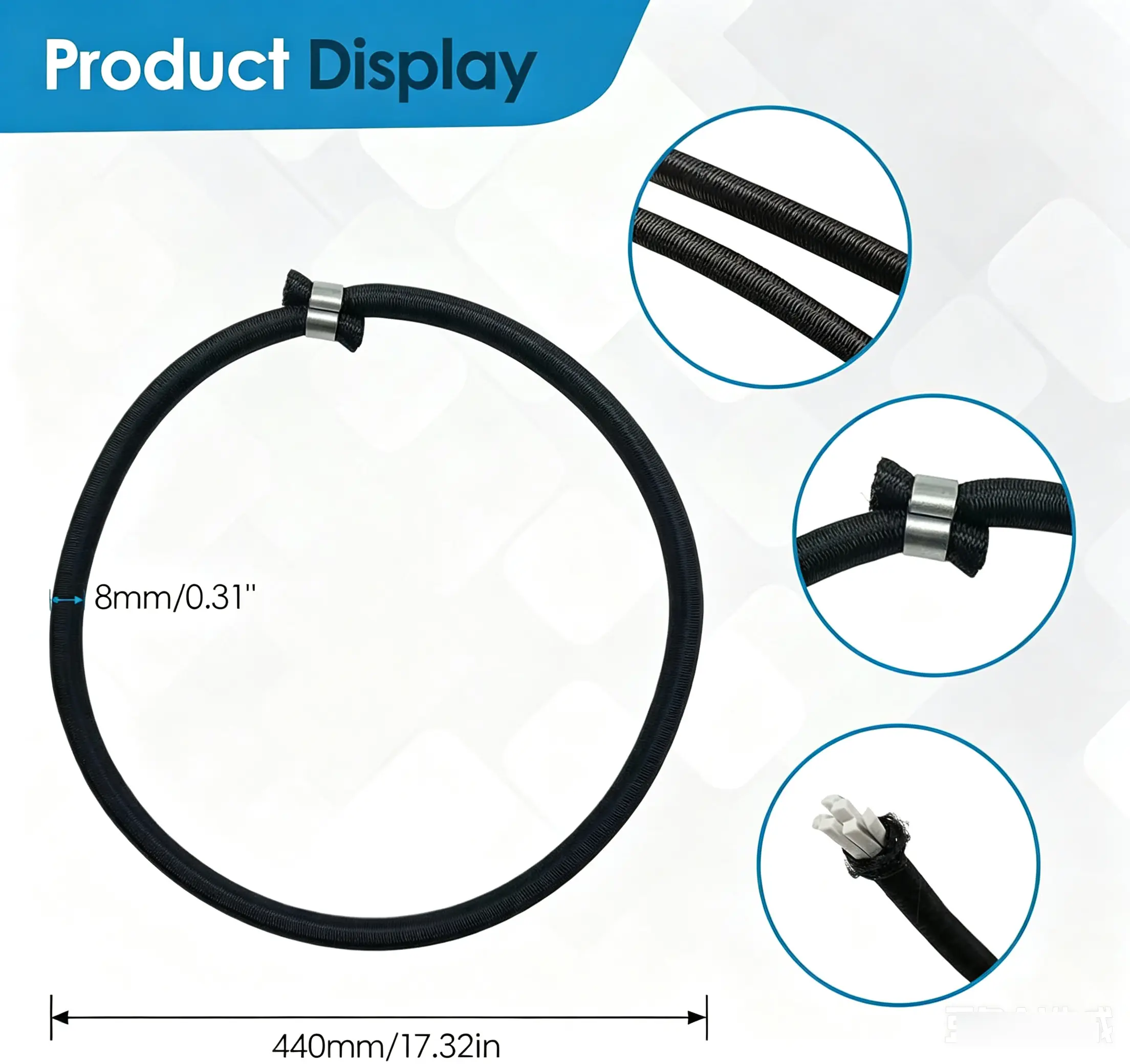 Black Trampoline Bungee Cords with Latex Core, Aluminum Buckles, UV-Resistant Universal Fit – Replacement Accessory for Trampolines, Tarp Canopies