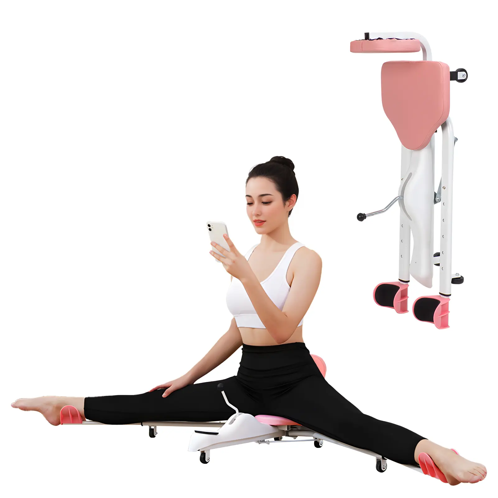 Heavy-Duty Pink Sports Leg Stretcher with Padded Leather Straps for Dancing, Gymnastics, and Martial Arts, Portable Machine for Mastering Splits and Flexibility Training
