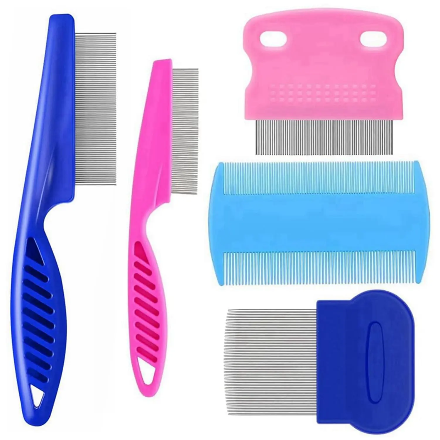 5-Pack Stainless Steel Flea Comb for Dogs & Cats, Fine-Teeth Double-Sided Grooming Tool for Tear Stain Removal & Hair Care, Easy Rinse Cleaning