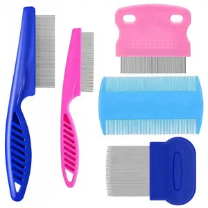 5 Pack Pet Flea Combs, Stainless Steel Grooming Combs for Dogs & Cats, Double-Sided Tear Stain Remover & Dematting Tool