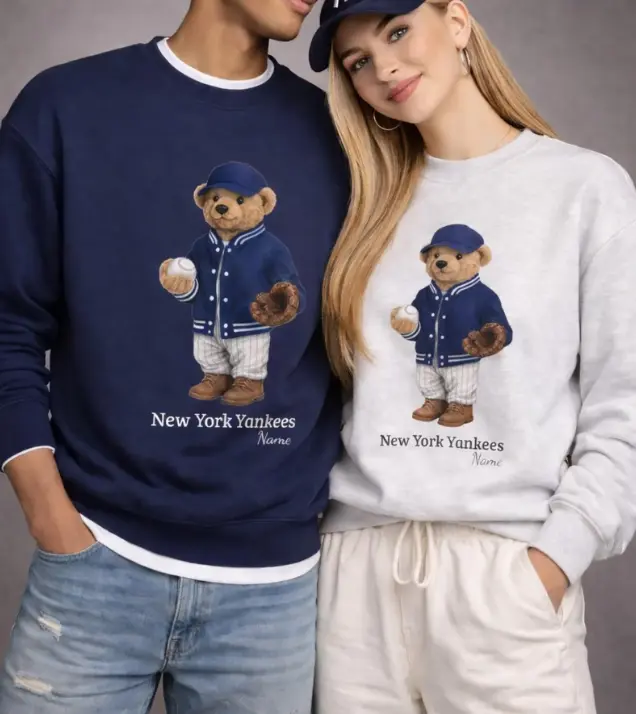 Vintage Teddy Bear Printed Sweatshirt Unisex Crewneck Oversized Pullover Long Sleeve Casual Sweatshirt Top for Women Men Couples