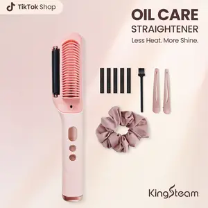 Kingsteam Hair Straightener Brush with Essential Oil Care | Anti-Frizz Smoothfix Pro Heated Comb