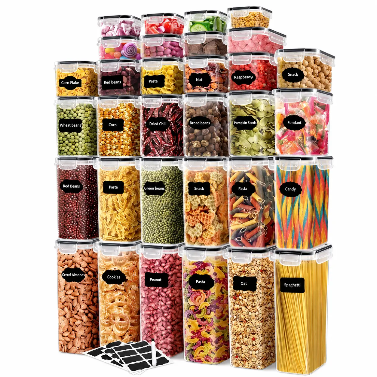 AISOON 68 PCS Airtight Food Storage Containers with Lids - BPA-Free Kitchen Organization Set, Dishwasher Safe, Includes Labels & Spoon, Cereal & Flour Dispensers, Hygienic Non-Porous Food Safe Jars, Airtight Food Containers Transparent Lid Container