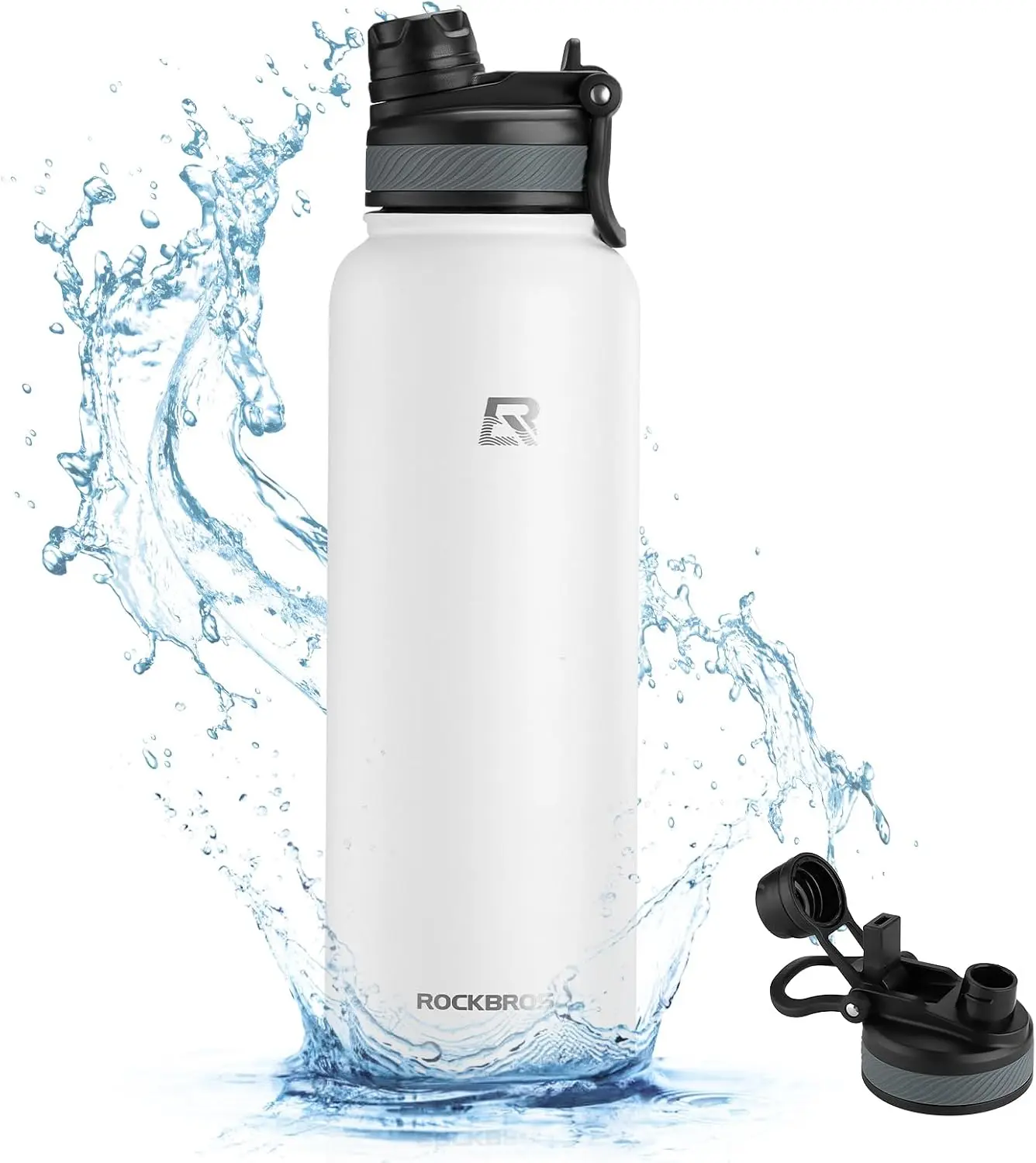 ROCKBROS Insulated Water Bottle with Straw, Stainless Steel Sports Bottle | 24H Cold & 12H Hot Insulation, 304 Stainless Steel Bottle with Straw Lid, Leakproof Design and Handle for Outdoor Activities