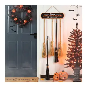 Glitzhome 42"H Halloween Wooden Brooms ParkingPorch Decor