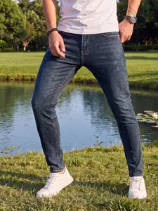 Men's Elastic Jean Slim Fit Jeans, Dark Blue Fashion Pants, Comfortable Daily Wear, Perfect for All Seasons, Stylish Men's Clothing