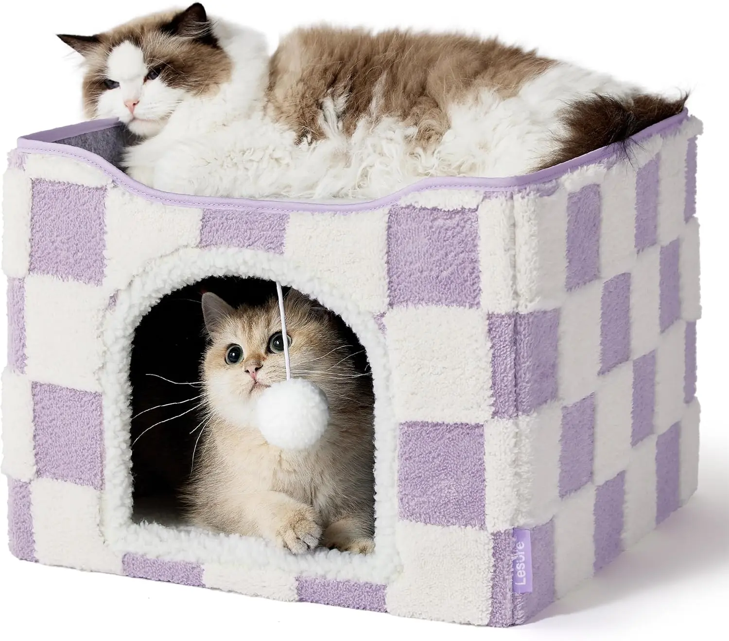 Lesure Indoor Cat Beds Kitten House - Cat Cave for Pet Cube with Fluffy Ball Hanging, Foldable Small Animal Hideaway