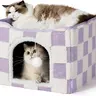Lesure Indoor Cat Beds Kitten House - Cat Cave for Pet Cube with Fluffy Ball Hanging, Foldable Small Animal Hideaway