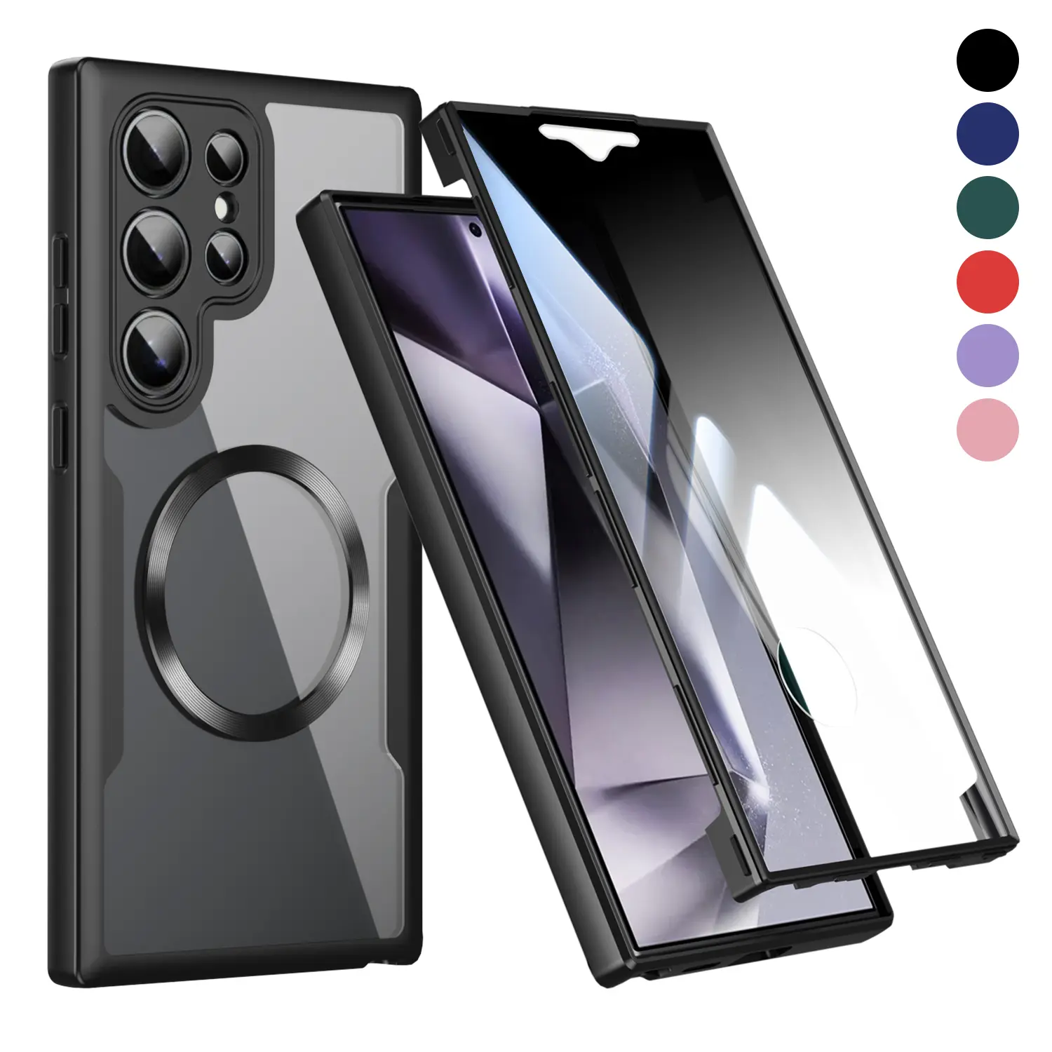 For Samsung Galaxy S26 Ultra S25 S24 S23 S22 with Built in Screen Protector Cover Magnetic 360° Full Coverage Case | Rugged Hybrid Silicone Bumper, Transparent Back, Shockproof & Anti-Drop Protective Phone Cover