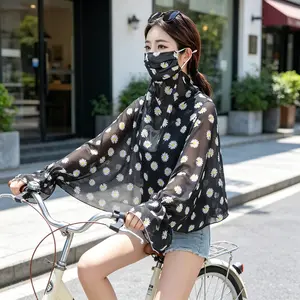 Women Summer Ice Silk Chiffon Sun Protection Shawl & Face Veil Set, Anti-UV Breathable Protective Cover for Driving & Cycling