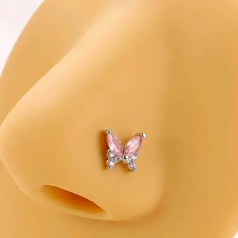 Butterfly Design Nose Stud, Rhinestone Decor Nose Ring, Fashion Jewelry for Women & Men, Trendy All-match & Exquisite Jewelry for Birthday Gift, Nose Rings Studs