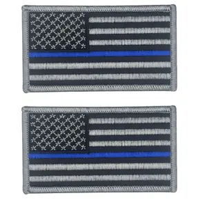 2PC Police Support Gray and Black 3.5x2 Inch USA Flag Hook Fastener Patch for Uniforms and Clothing