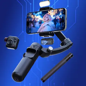 Handheld 3-axis Stabilizer, Rechargeable Intelligent Anti-shake Gimbal with Remote Control & Fill Light, Selfie Accessories for Video Editing