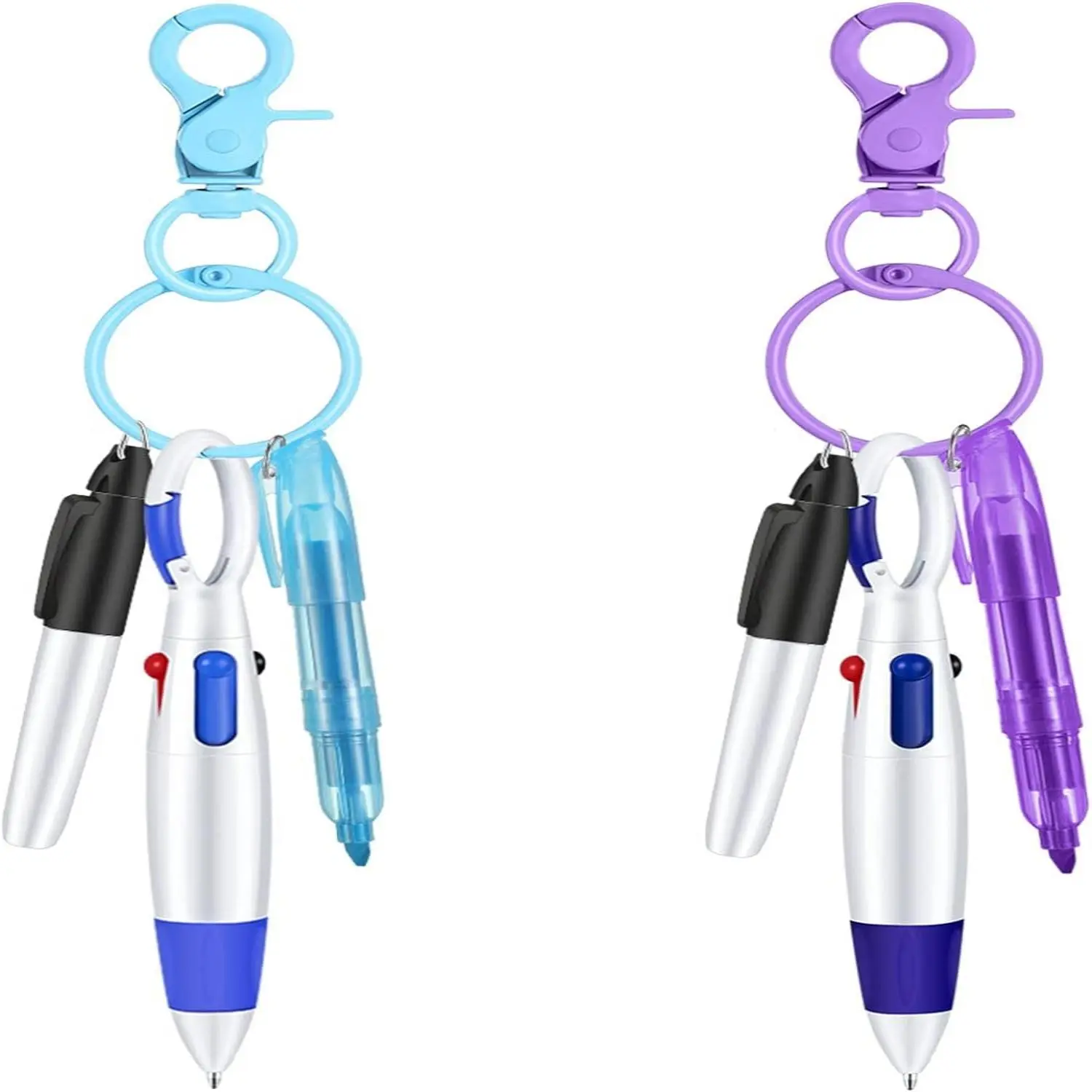 Mini Highlighter Nurse Pen Set, Nurse Creative Stationery, Ballpen Set, Cool Pens, 2 Sets Including 2 Permanent Markers, 2 Retractable Ballpoint Pens and 2 Nursing Keychain Clips, for Nurse Students